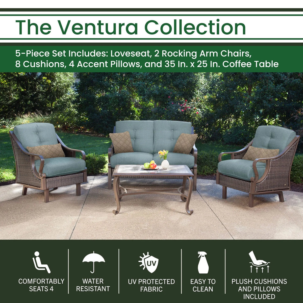 Ocean Blue Wicker and Steel Outdoor Conversation Set K585972