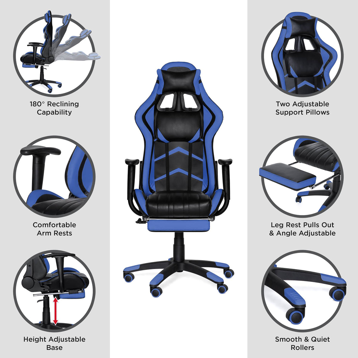 Blue Ergonomic Swivel Reclining Office Gaming Chair N880047