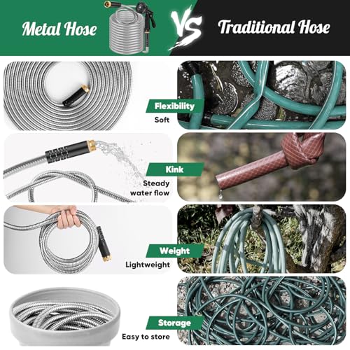 50ft Heavy Duty Stainless Steel Garden Hose with 10 Nozzles G17231