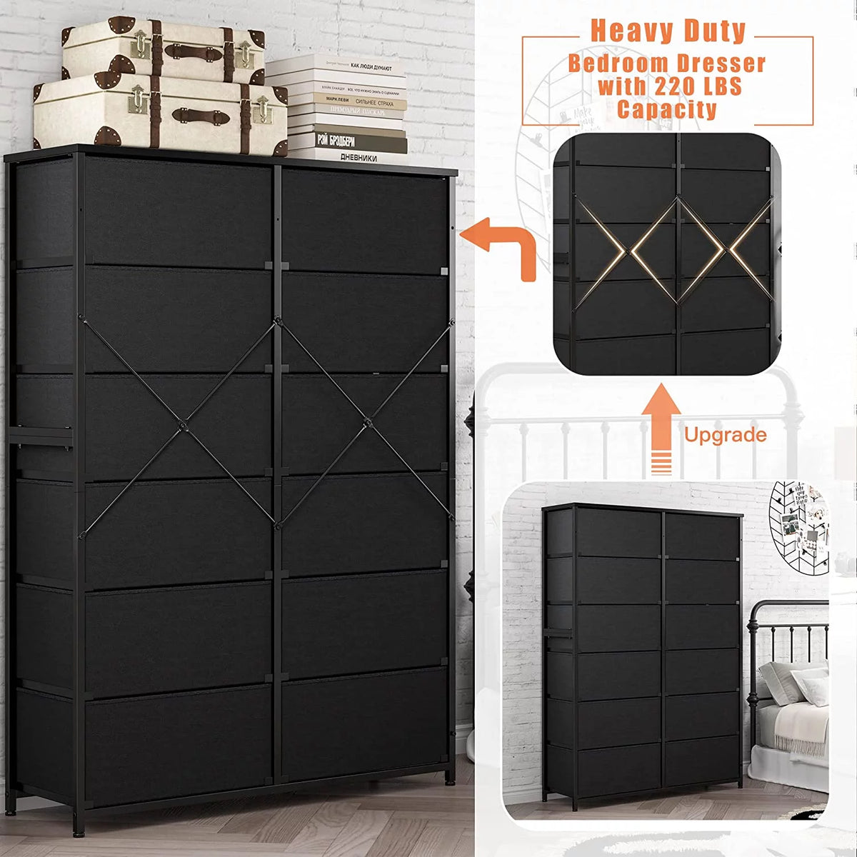 12 Drawer Fabric Dresser with Wood Top and Metal Frame P244440