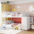 Full over Full Bunk Bed with Storage Cabinet, Ladder and Guardrail, White F5459