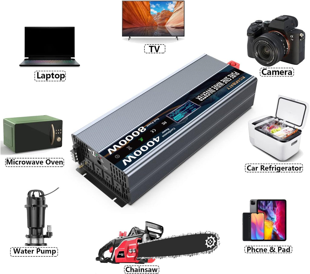 4000Watt 12V DC to AC 110V 120V Power Inverter with Remote Control 4 AC Outlets Dual USB Port C43338