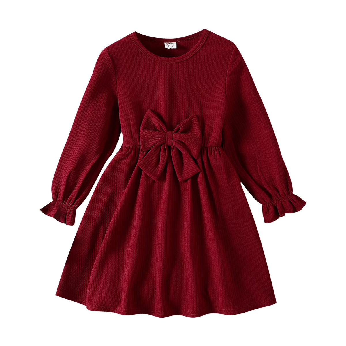Red 3D Bowknot Long Sleeve Dress T860508