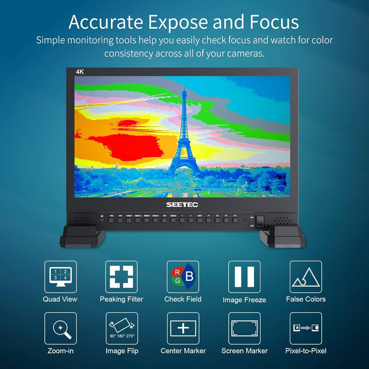 15.6 Inch Broadcast LCD Monitor with IPS UHD 3840x2160 SDI Input and Output 4xHDMI Inputs Quad Split Display T1874