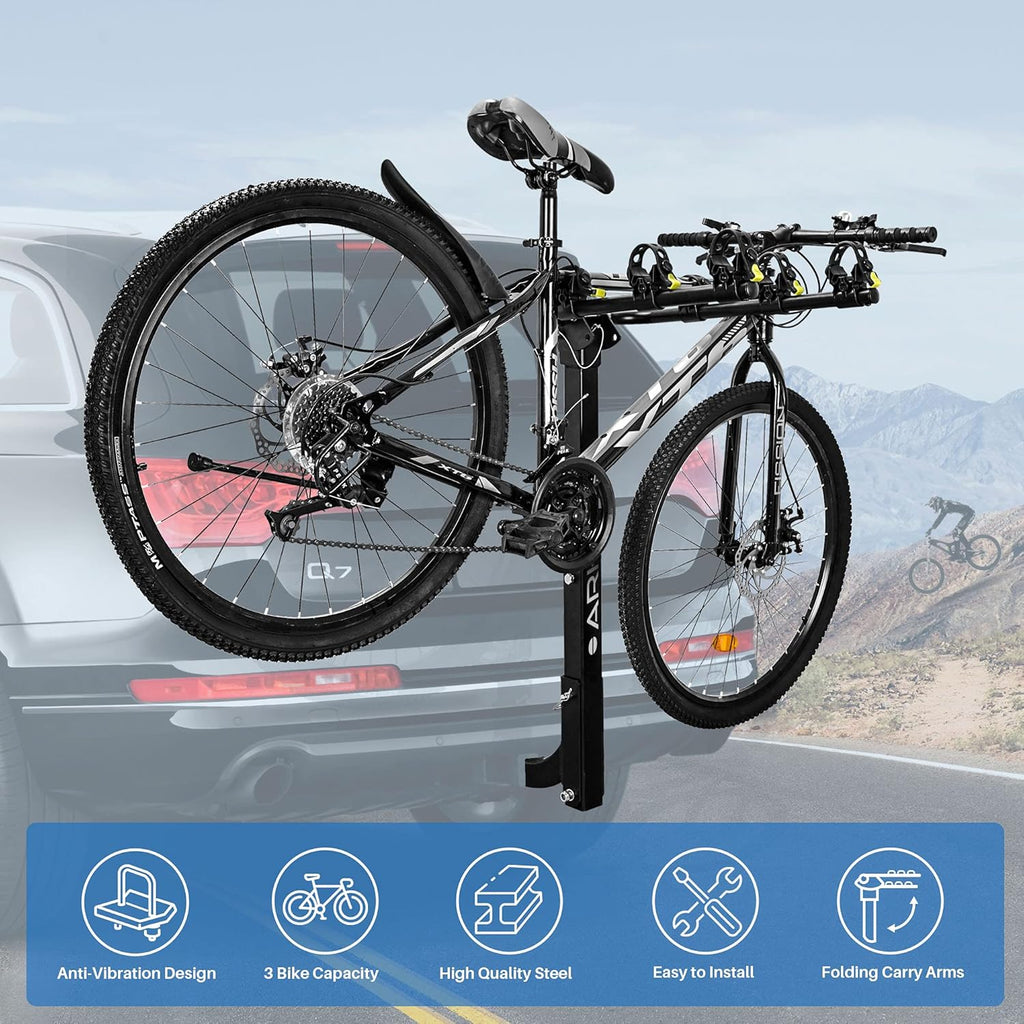 3 Bike Rack, Heavy Duty Rear Hitch Mount Bicycle Carrier with 2 Receiver R731