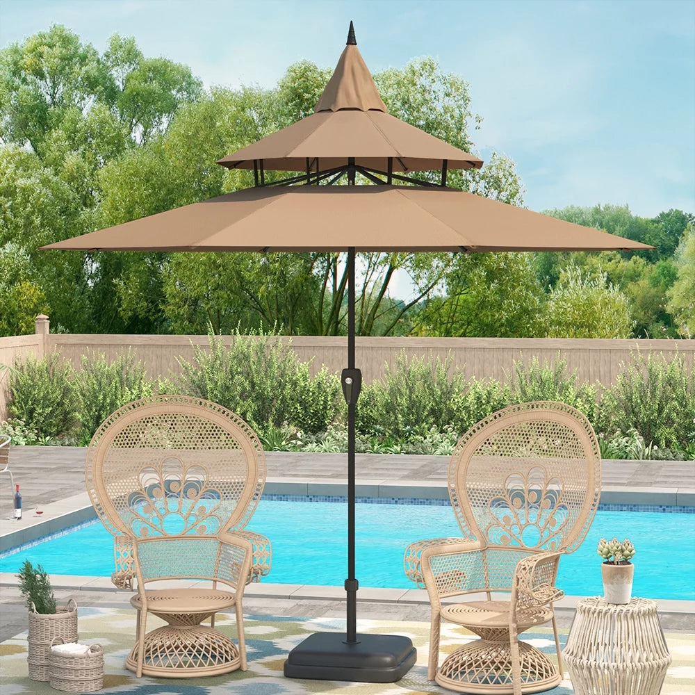 9ft Tan Patio Umbrella with Crank V3116