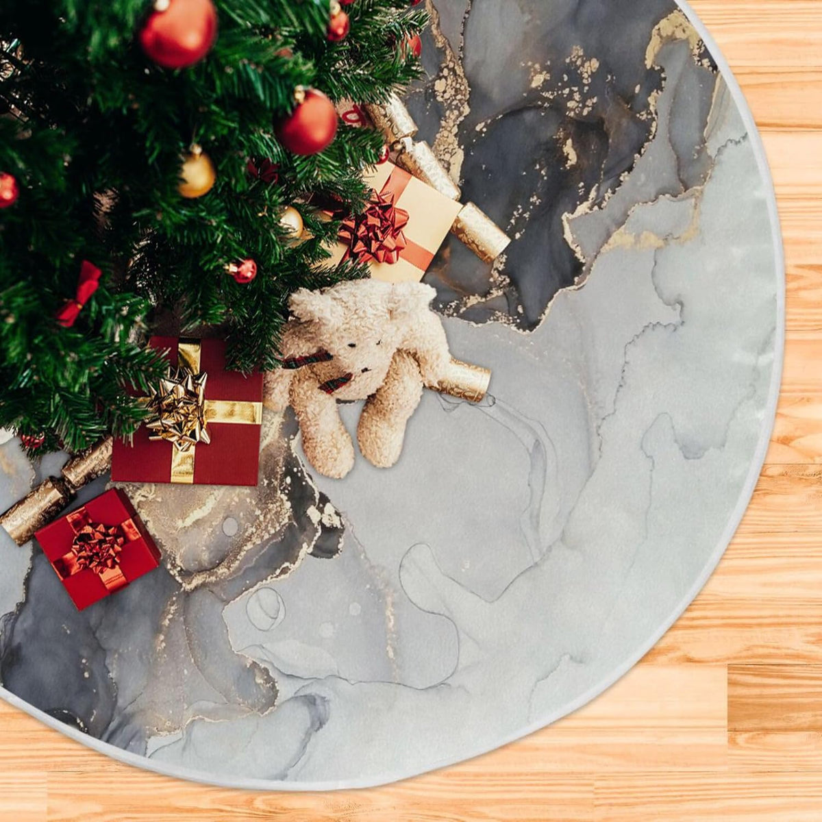 Black Gold Marble Texture Christmas Tree Skirt P1107