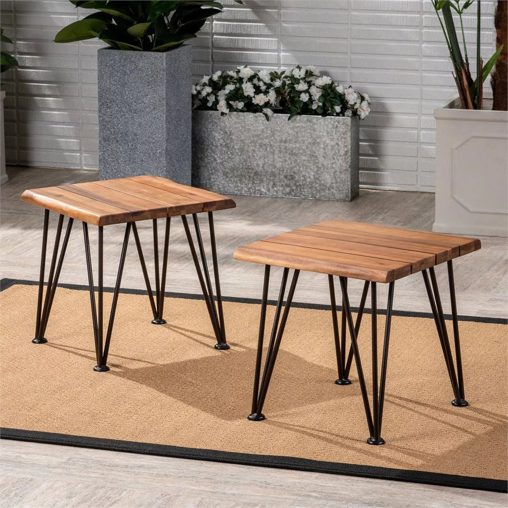 Acacia Wood Outdoor Side Tables Set of 2 A9956