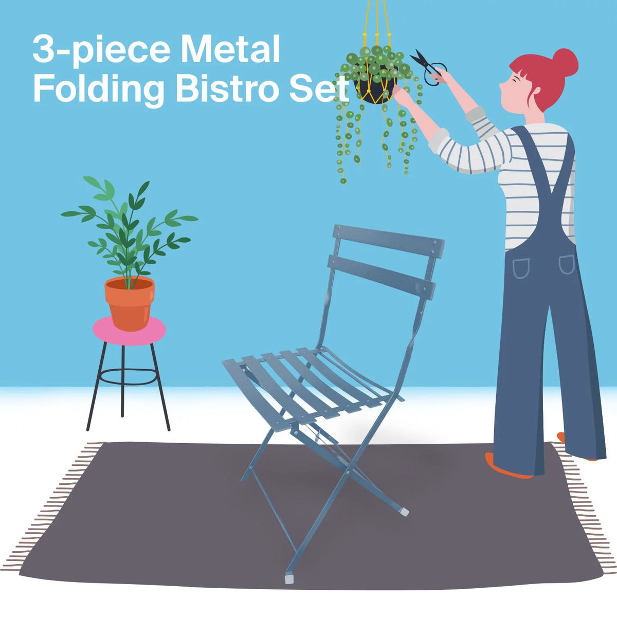 3 Piece Folding Patio Furniture Set with Coffee Table Blue J14981