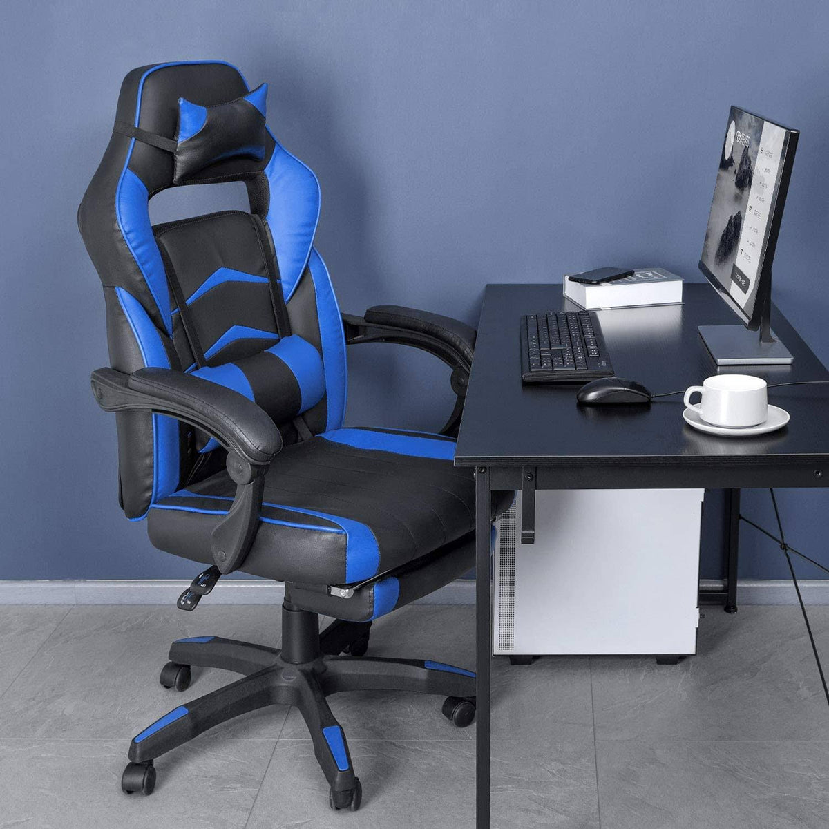 Blue Ergonomic Swivel Reclining Office Gaming Chair N880047