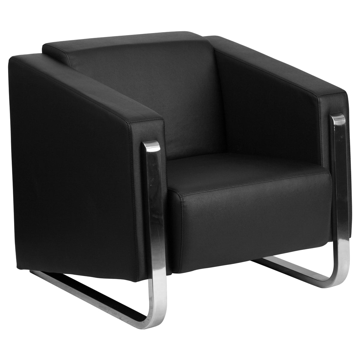 Black Leather Chair with Stainless Steel Frame Q1650