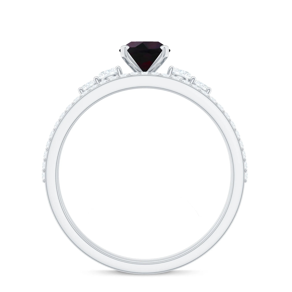 Oval Black Opal Solitaire Ring Set with Diamond, 925 Sterling Silver K1130
