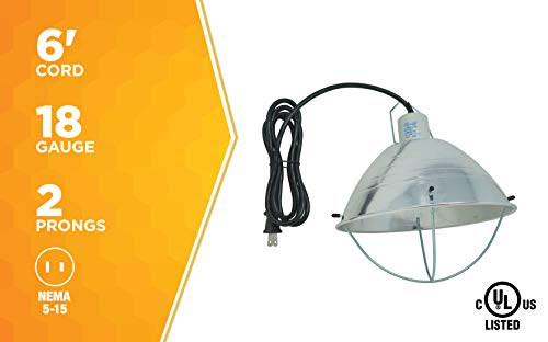 10.5 Inch Reflector Brooder Lamp with Bulb Guard and 6 Foot Cord R845