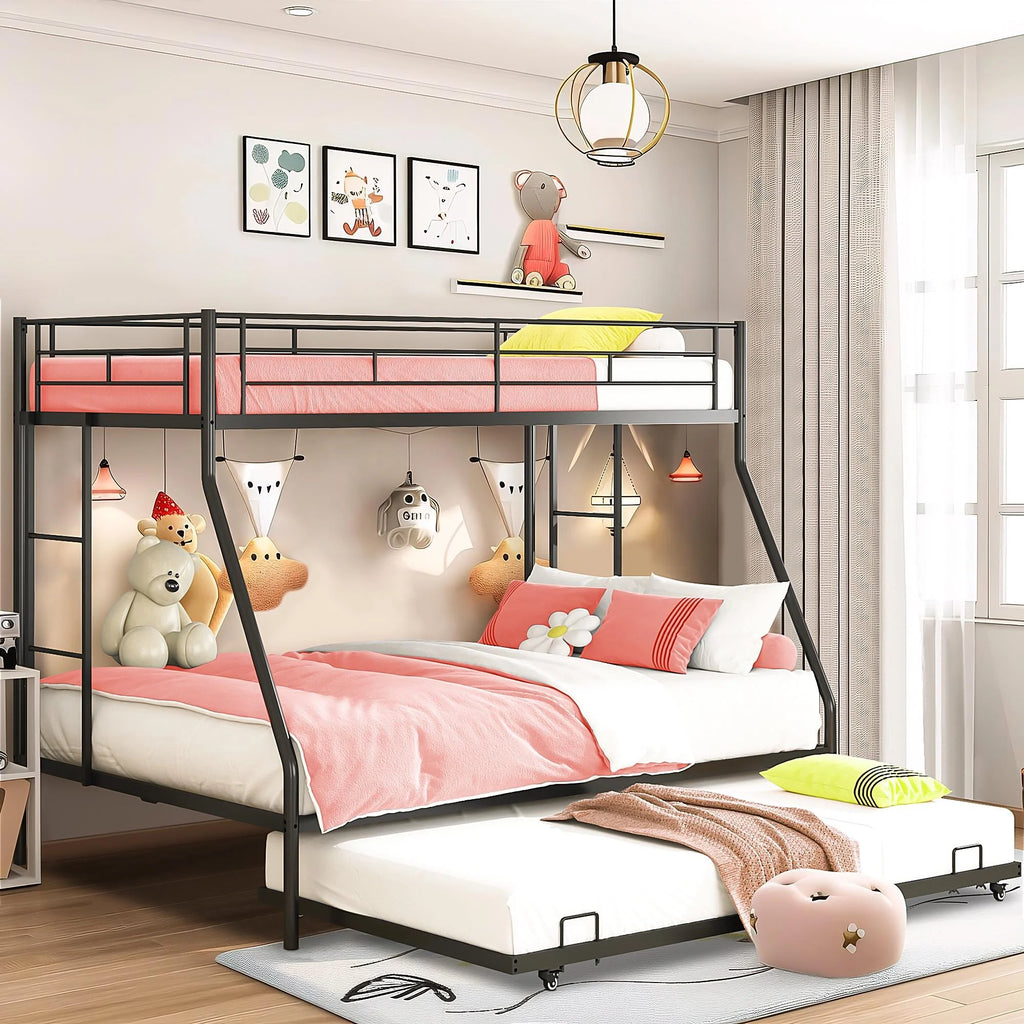 Black Metal Twin Over Twin Bunk Bed with Trundle F68713