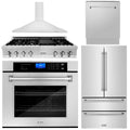5-Piece Stainless Steel Appliance Package with Gas Rangetop, Range Hood, Refrigerator, Dishwasher and Wall Oven L3924