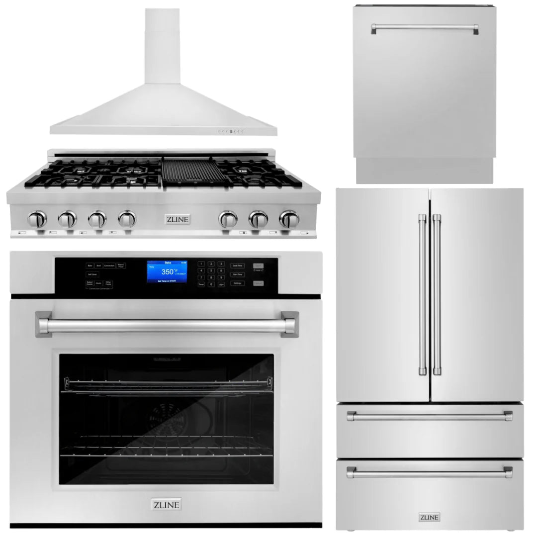 5-Piece Stainless Steel Appliance Package with Gas Rangetop, Range Hood, Refrigerator, Dishwasher and Wall Oven L3924