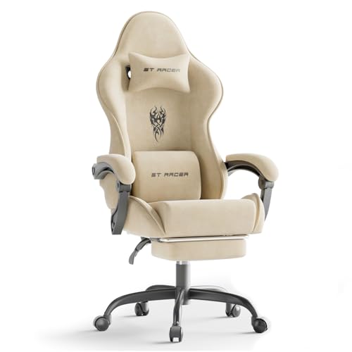 Green Velvet Ergonomic Gaming Chair with Footrest and Massage Lumbar Cushion P937