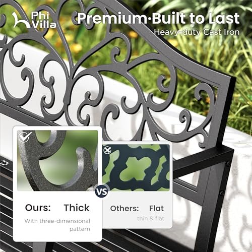 43 Inch Cast Iron Steel Frame Outdoor Garden Bench H641877