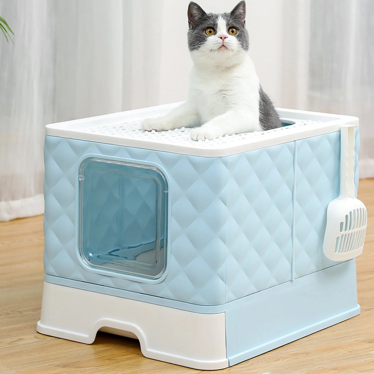 Enclosed Cat Litter Box with Lid Drawer Type Gray D15651