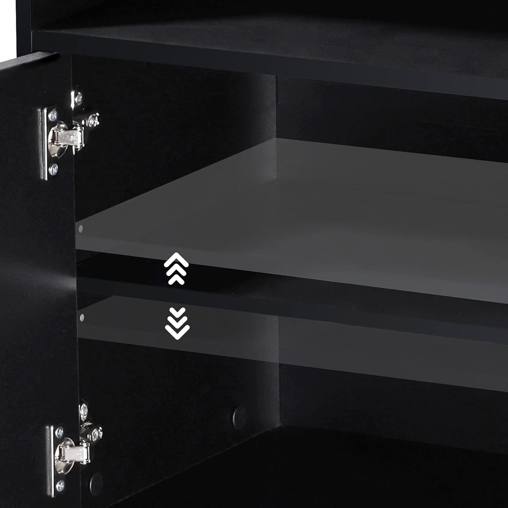 Mobile Black Wood Printer Stand with Storage Shelves and Wheels Q5251