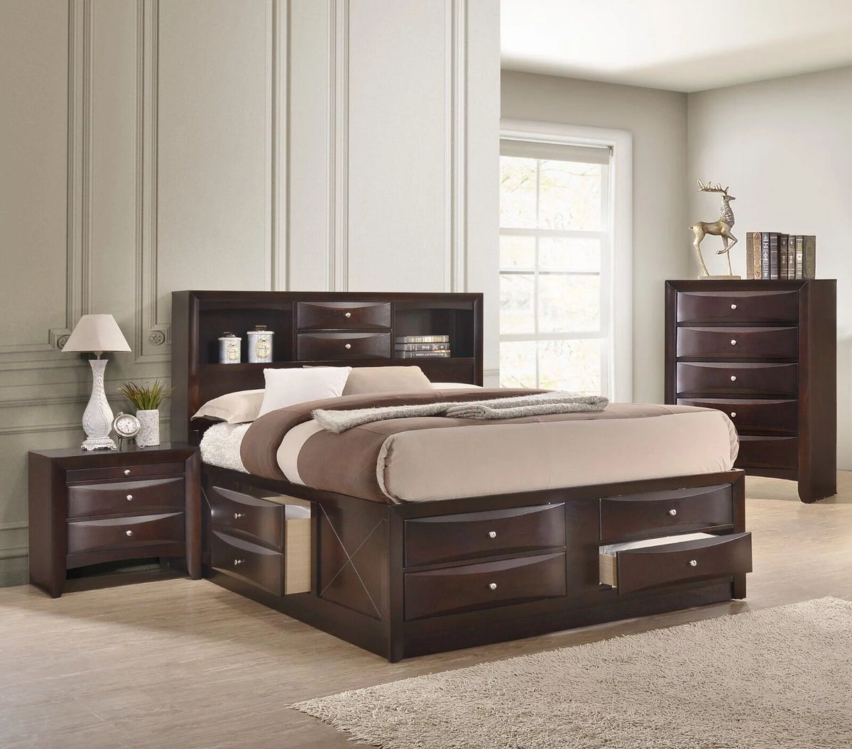 Queen Size 3pc Bedroom Set Storage Bed Chest Nightstand P284283
