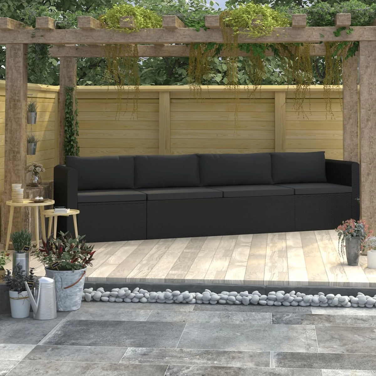 4 Piece Poly Rattan Patio Sofa Set with Cushions Black Z104