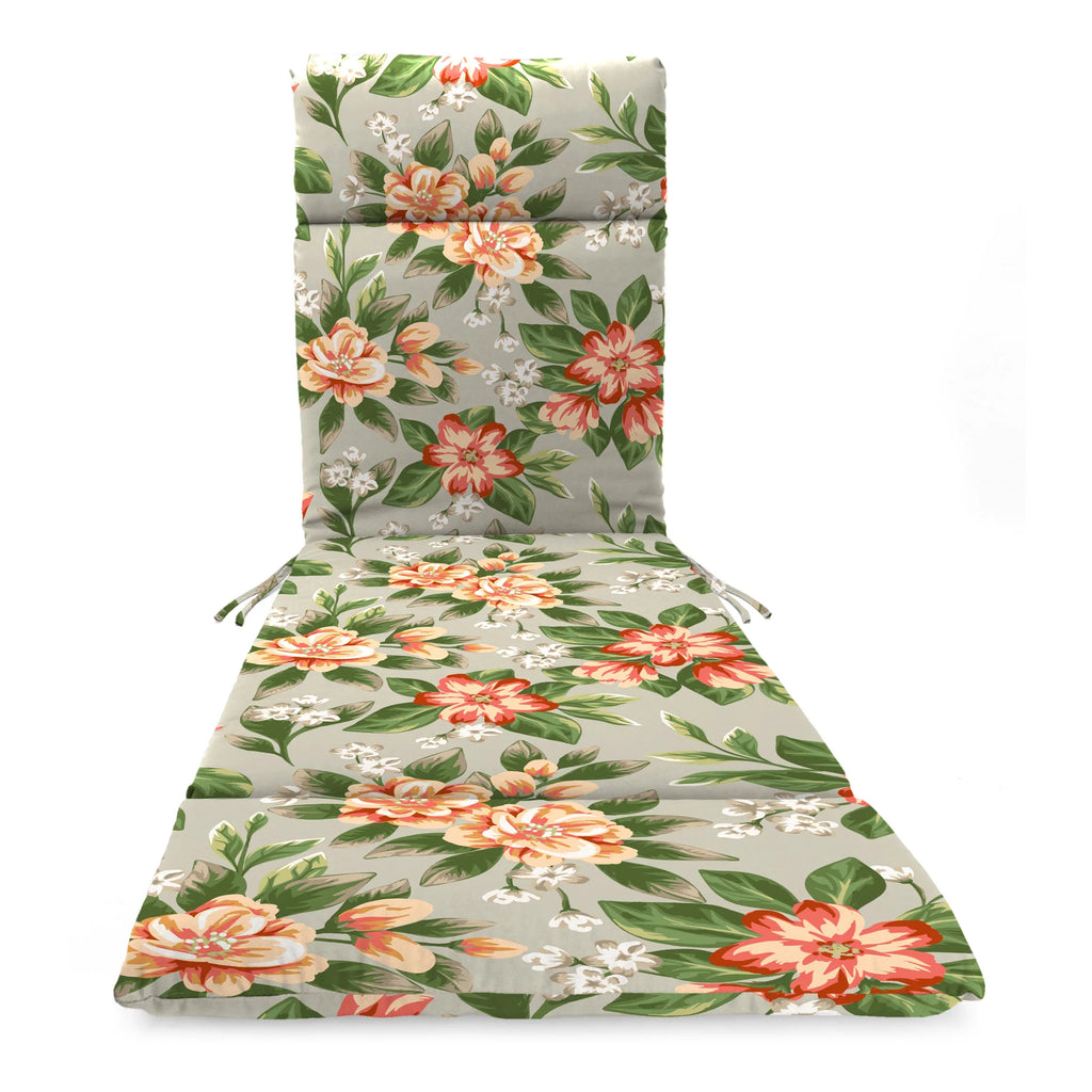 Grey Floral Rectangular Outdoor Chaise Lounge Cushion with Ties K580