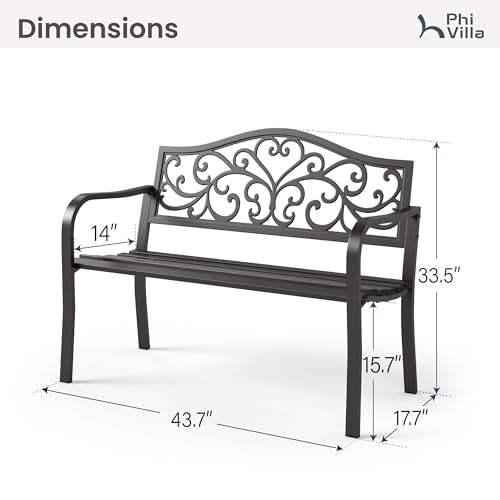 43 Inch Cast Iron Steel Frame Outdoor Garden Bench H641877