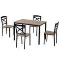5-Piece Oak Dining Set with Metal Frame and 4-Chairs X959