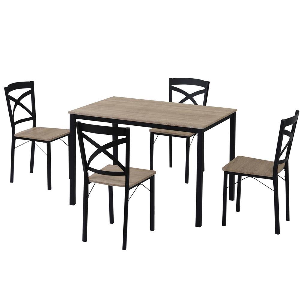5-Piece Oak Dining Set with Metal Frame and 4-Chairs X959