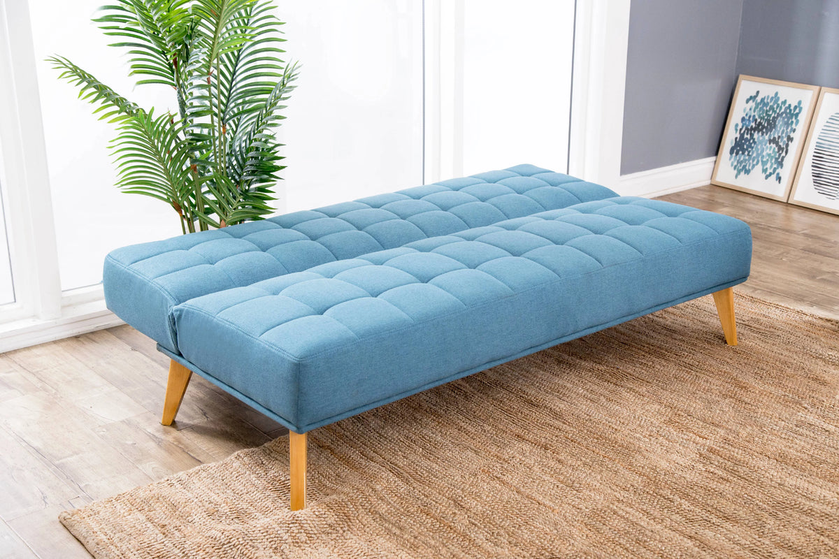 Blue Tufted Fabric Convertible Sofa Futon P1367