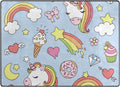 Cartoon Unicorn Lightweight Carpet Mats, 6'8" x 4'10" Area Rug T9341