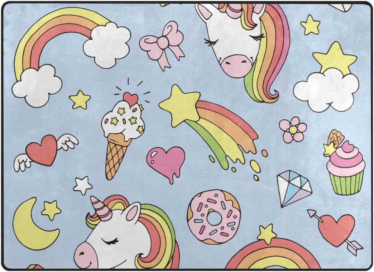 Cartoon Unicorn Lightweight Carpet Mats, 6'8" x 4'10" Area Rug T9341