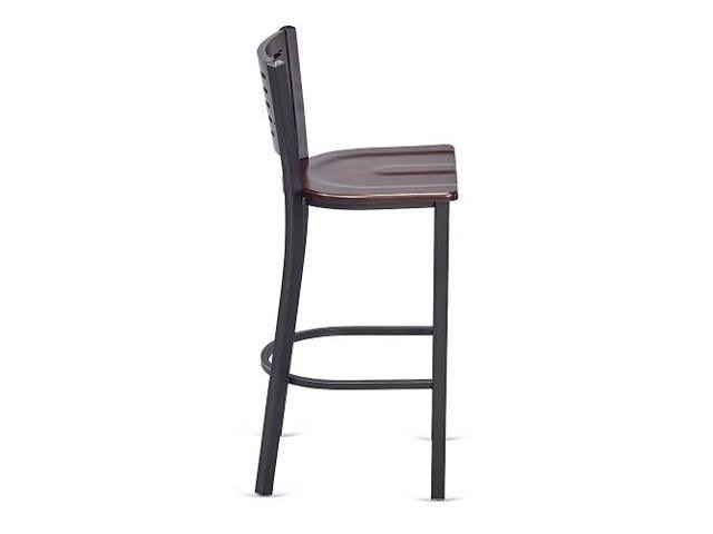 Dark Mahogany Wood and Black Metal Frame Barstool F19136