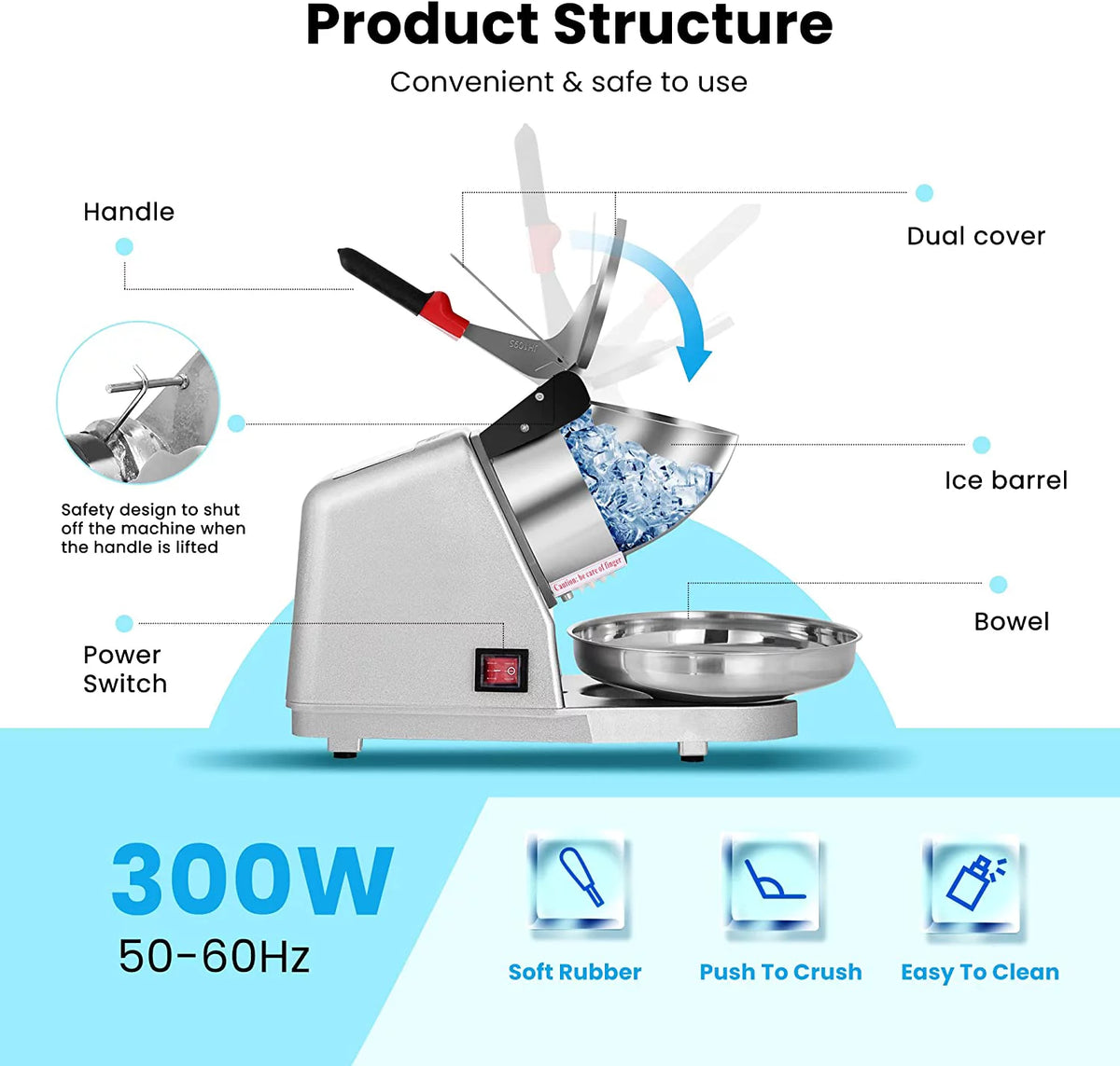 4 Blades Electric Ice Crusher Shaver Snow Cone Maker Machine J99781