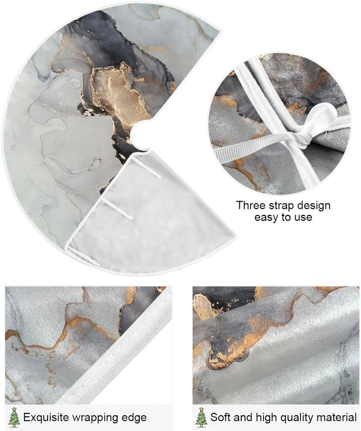 Black Gold Marble Texture Christmas Tree Skirt P1107