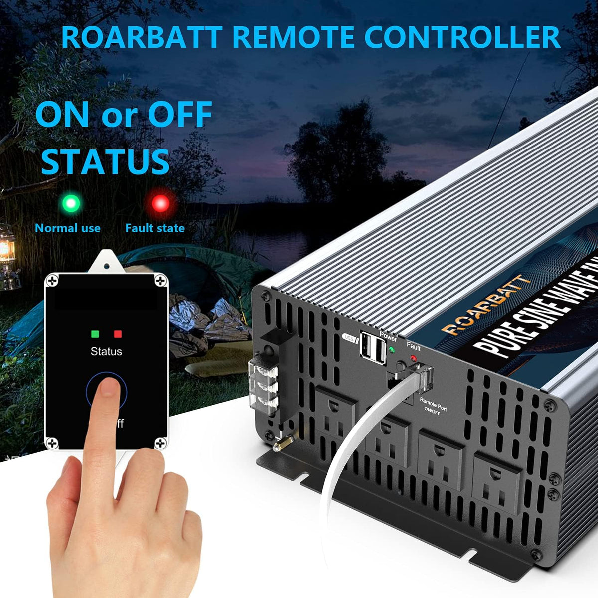 4000Watt 12V DC to AC 110V 120V Power Inverter with Remote Control 4 AC Outlets Dual USB Port C43338