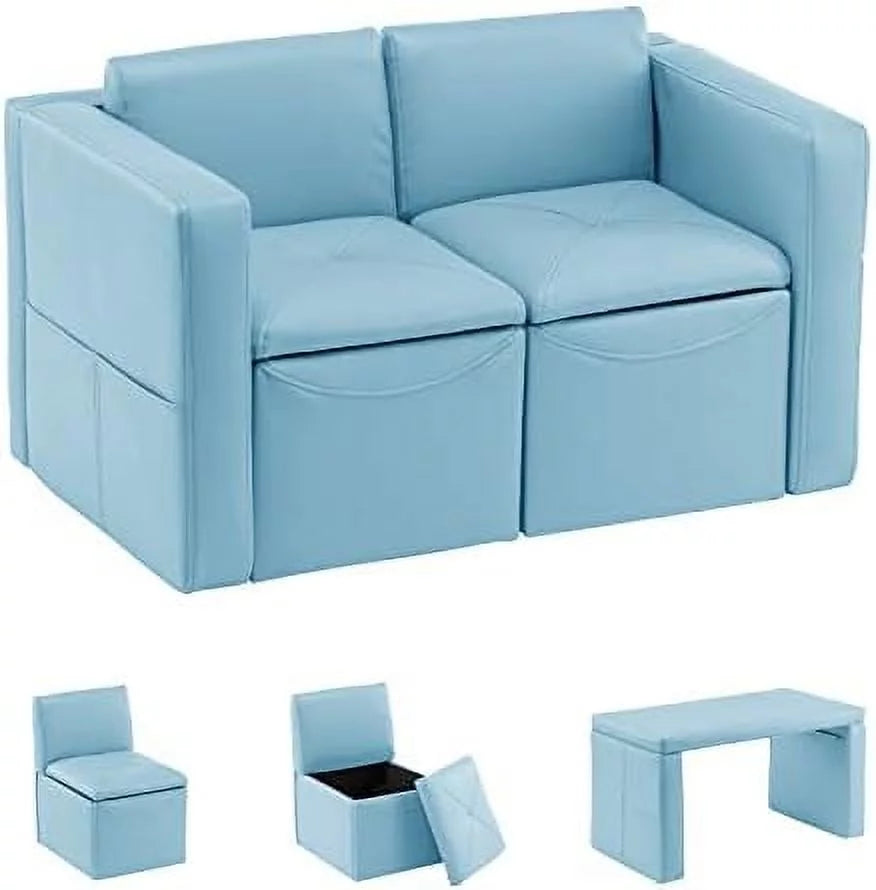 Kids 2-in-1 Double Set Sofa Convert to Table & 2 Chairs Leather Surface J5093