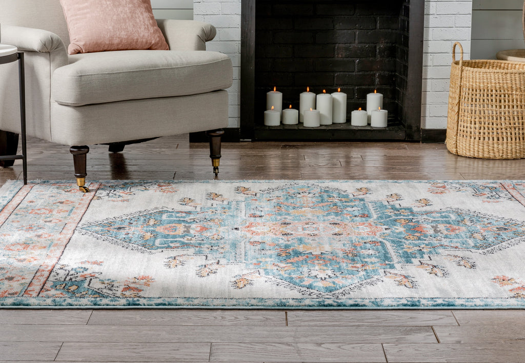 Blue Ivory Vintage Oriental Medallion Area Rug O564236