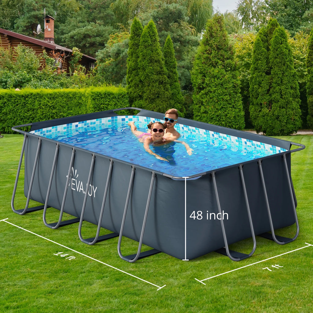 14' x 7' x 48" Rectangle Metal Frame Above Ground Swimming Pool Q747