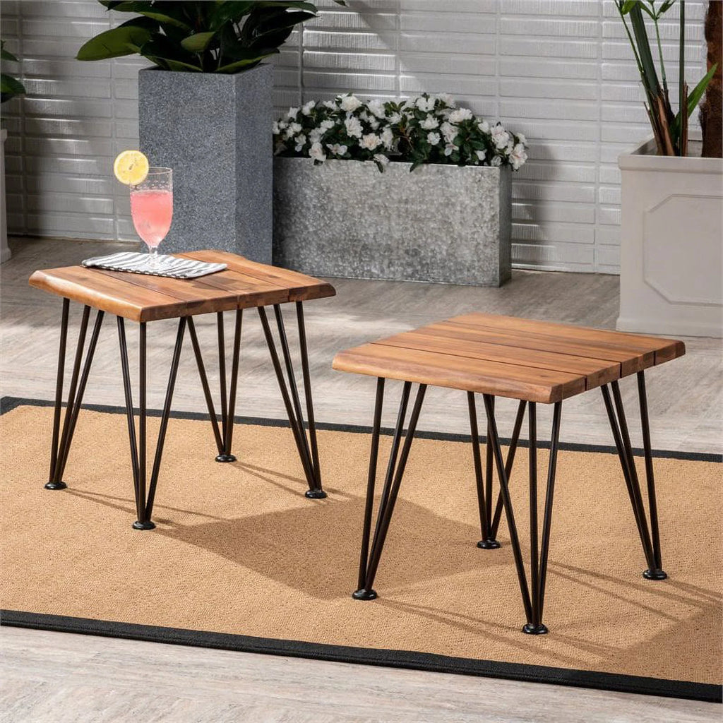 Acacia Wood Outdoor Side Tables Set of 2 A9956