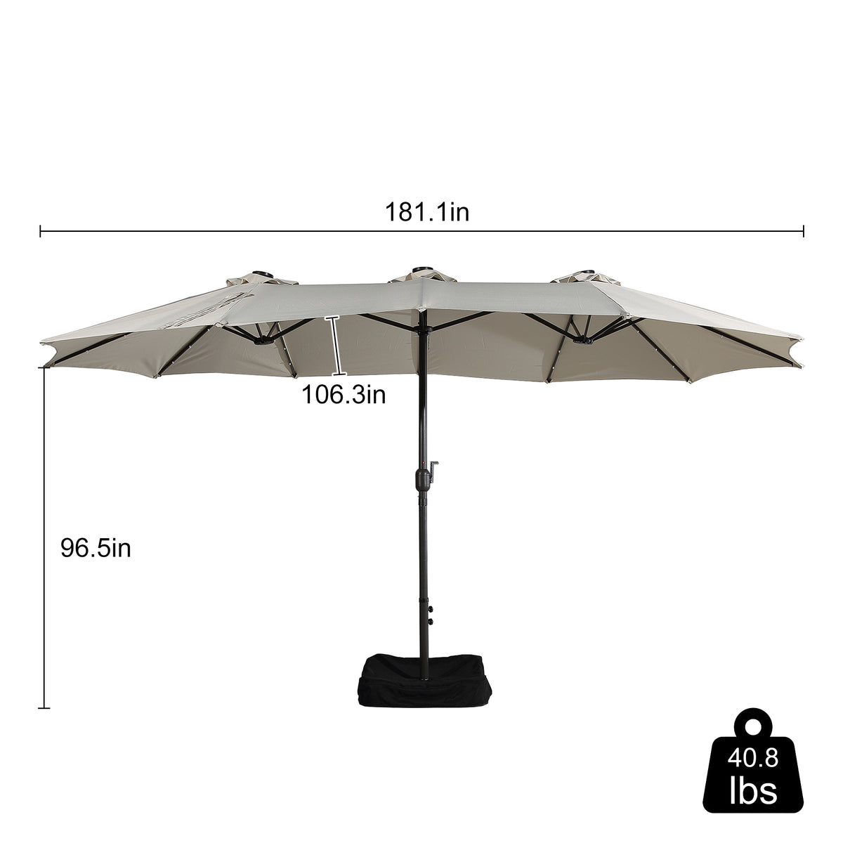 15ft Outdoor Solar Umbrella with 36 LED Patio Double-Sided Umbrella with Crank, Air-Vented Canopy, Base Included (Beige) E775649