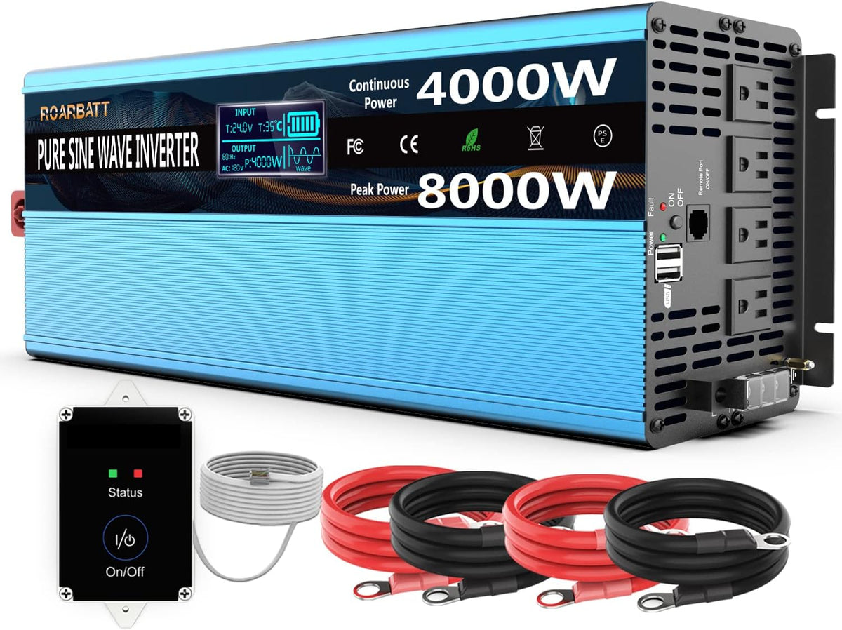 4000Watt 12V DC to AC 110V 120V Power Inverter with Remote Control 4 AC Outlets Dual USB Port C43338