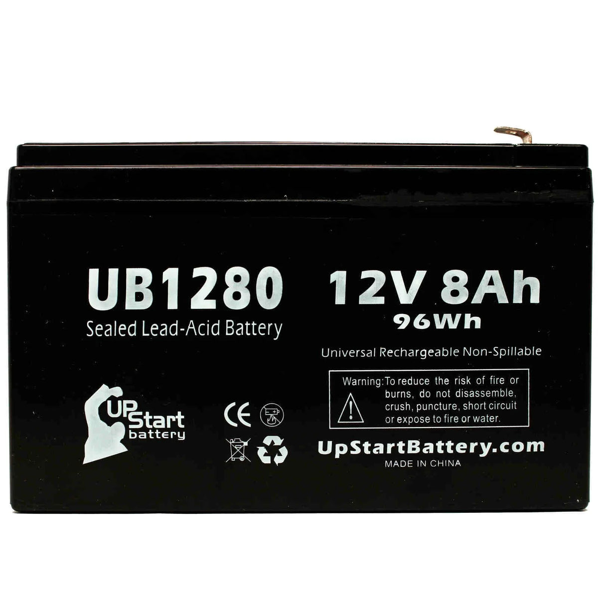Replacement Sealed Lead Acid Battery (12V, 8Ah, 8000mAh, F1 Terminal, AGM, SLA) with TWO F1 to F2 Terminal Adapters C31048