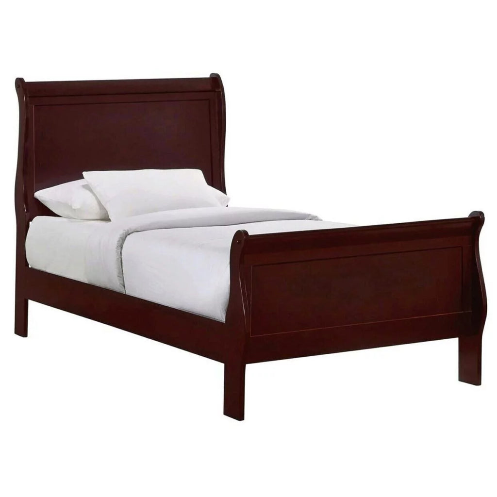 Twin Size Panel Bed Cherry Brown Finish E987356