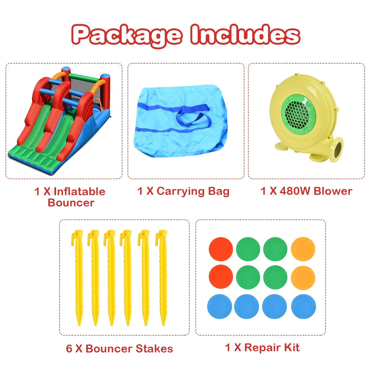 Inflatable Bounce House 3-in-1 Dual Slides Jumping Castle with Blower C265