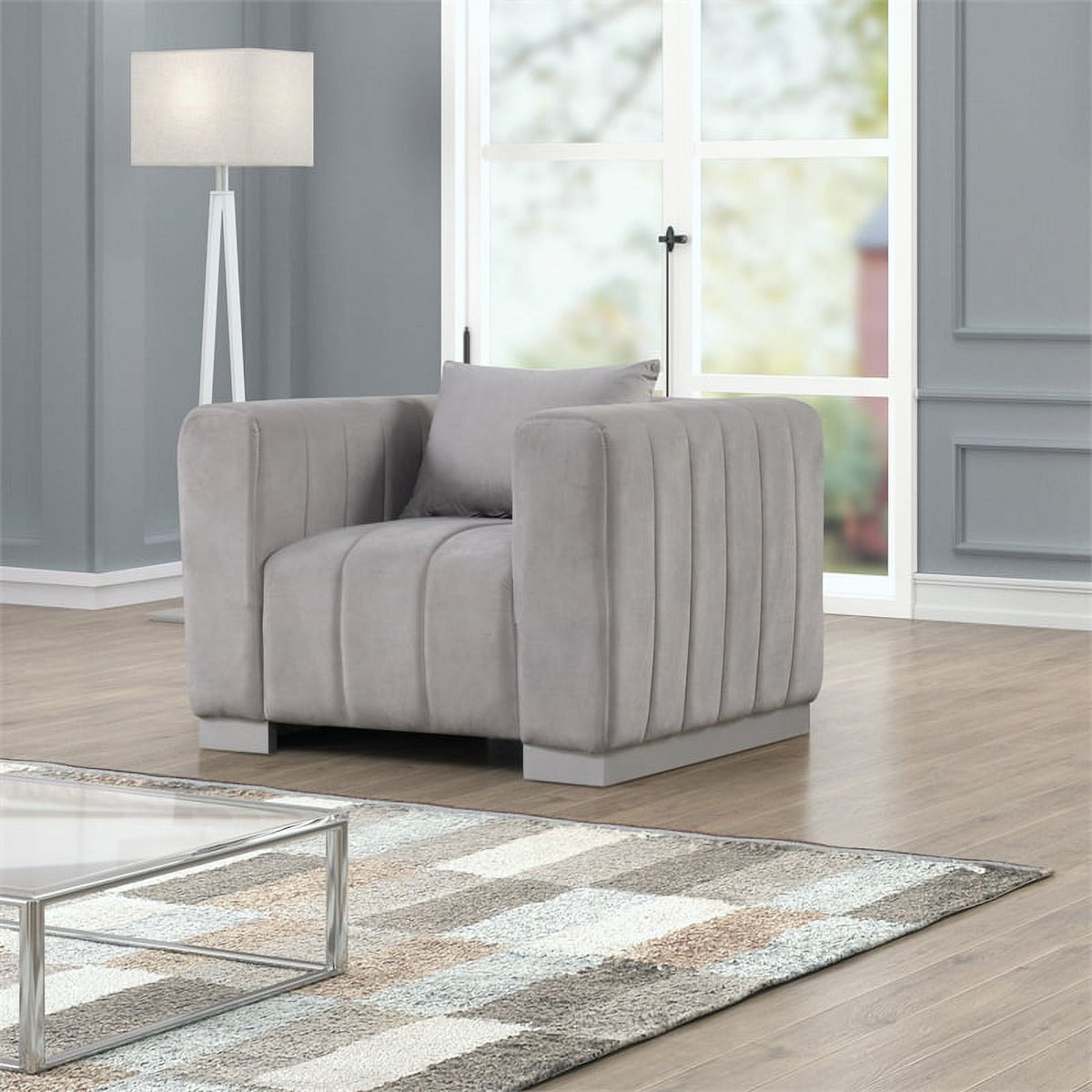 3-PC Velvet Sofa and 2 Armchairs Set Light Gray S12720