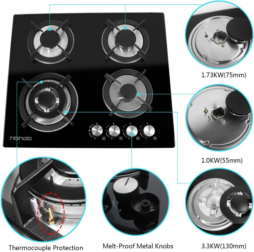 4 Burners Gas Cooktop Tempered Glass Built in Gas Stove T79460