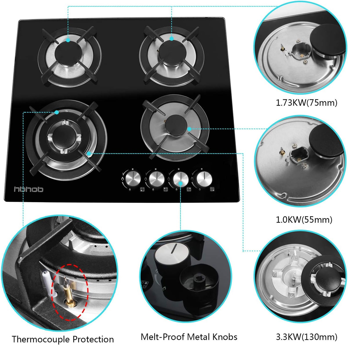 4 Burners Gas Cooktop Tempered Glass Built in Gas Stove T79460