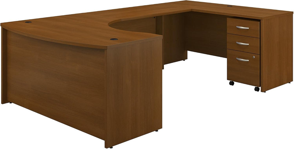 Mocha Cherry U Shaped Desk with Mobile File Cabinet O187870